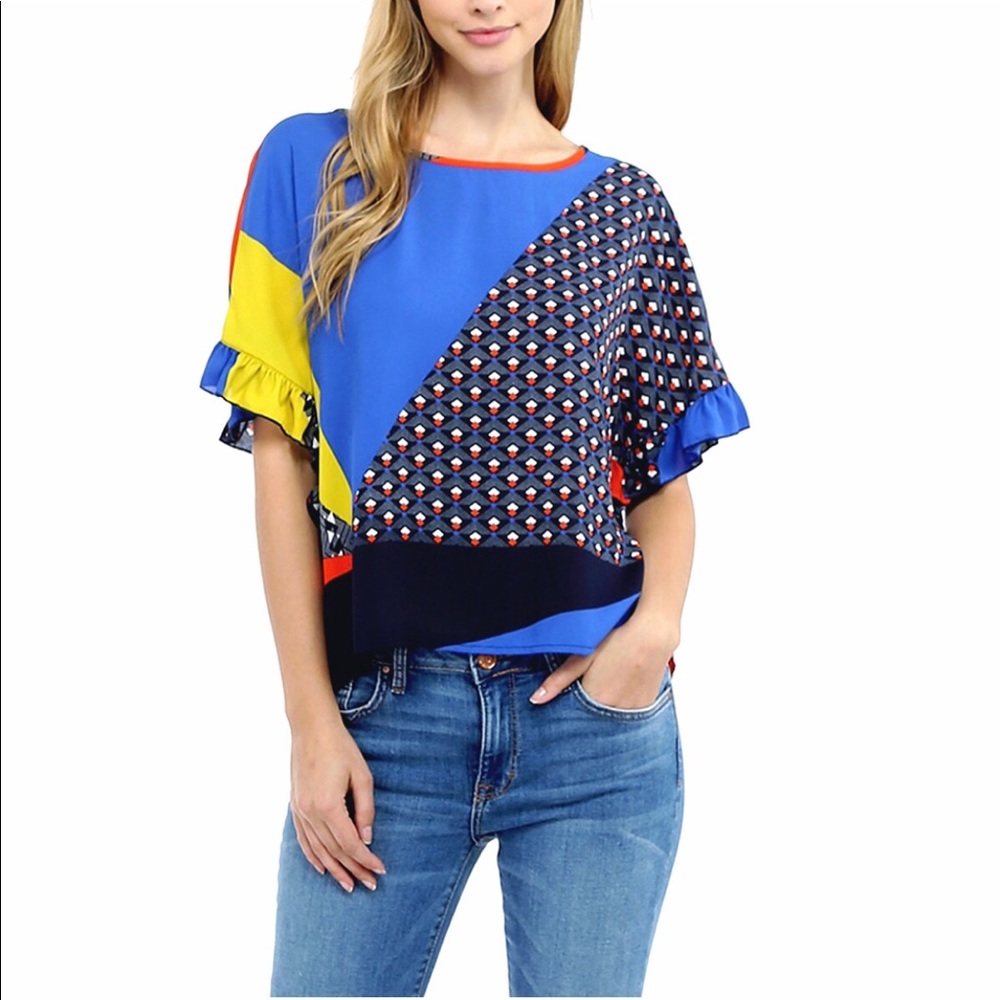 Color Block Ruffle Top
